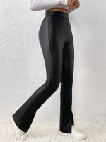 Kadın Yüksek Bel önden Yırtmaçlı Deri Tayt - Görsel 2