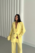 MODAL 4 DÜĞME ASTARSIZ CEKET - PANTOLON TAKIM - Sarı - Görsel 2