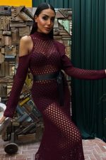 Saten Kuşaklı Ajurlu Triko Elbise 2847 - Görsel 2