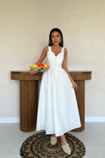 Ekru Dantel Detaylı Askılı Elbise - Görsel 2