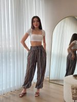 Kadın Yüksek Bel Etnik Desenli Geniş Dökümlü Bürümcük Pantolon - Görsel 2