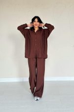 Kahverengi Alice Gömlek Ve Bol Kesim Pantolon Takım