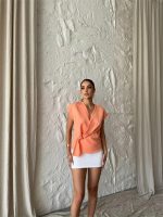 YANDAN BAĞLAMA DETAYLI KOLSUZ BLUZ - Somon - Görsel 3