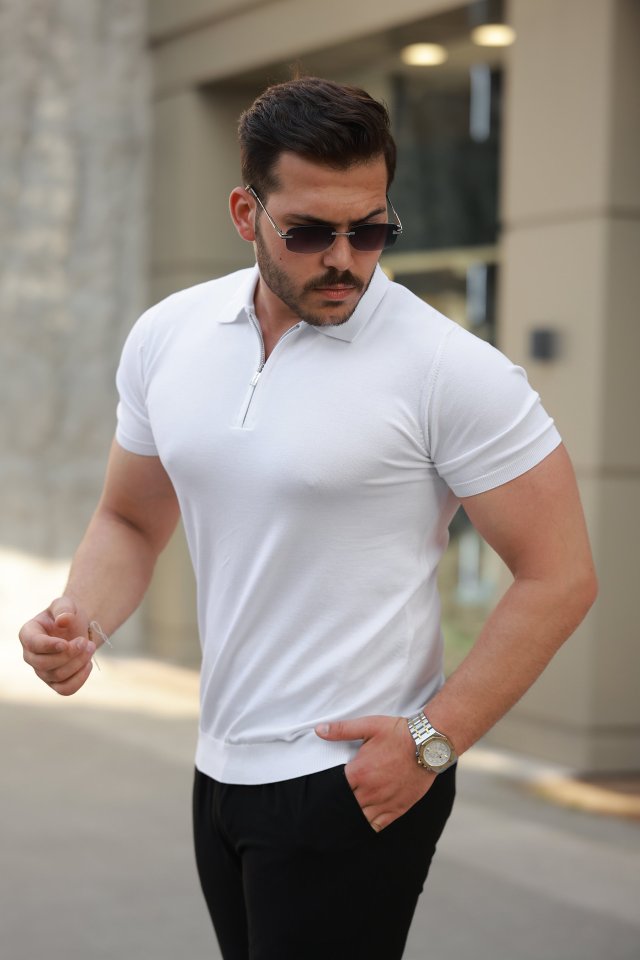 802dc58e8cb2b9ec39a12f7ea3b9a5e3 Erkek Fermuar Yakalı Kısa Kollu Tişört - Görsel 1