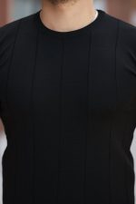 Erkek Ince çizgi Dokulu Bisiklet Yaka Kısa Kollu T-shirt - Görsel 3