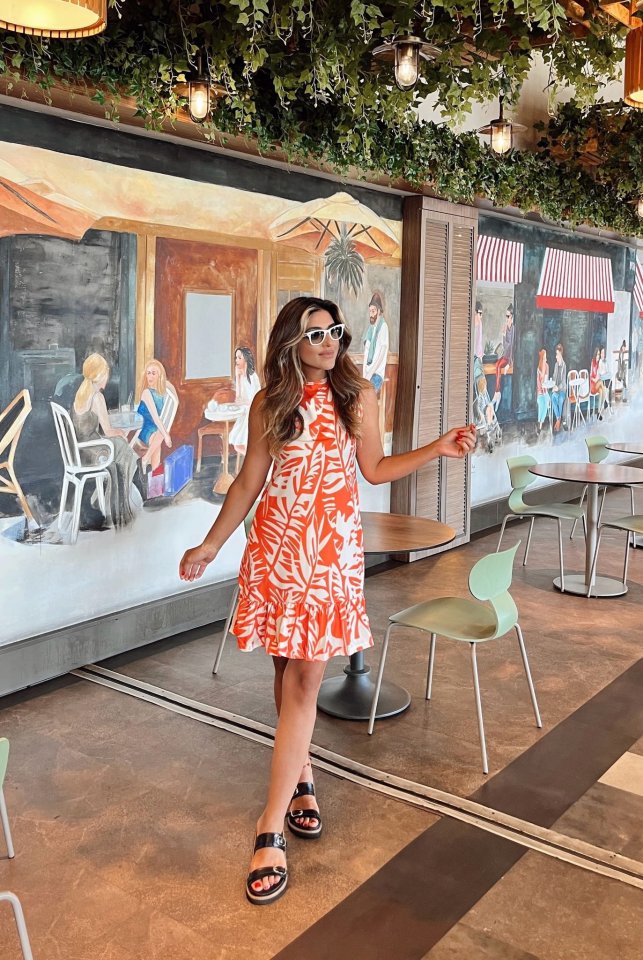 81665d65d71729ca5d443ed60e05e322 Kadın Sıfır Kollu Bisiklet Yakalı Fırfırlı Desenli Sofya Elbise - Görsel 1