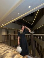 Kadın Bisiklet Yaka Kısa Kol Lastik Detay Uzun Elbise - Görsel 3