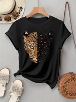 Kadın Kısa Kollu Bisiklet Yaka Desenli Viskon Bluz - Görsel 3