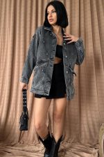 Siyah Taşlı Kot Ceket - Görsel 3