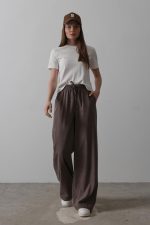 Beli Lastikli Bol Paça Pantolon - Kahve - Görsel 2