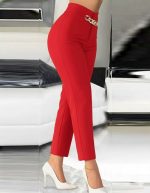 Kadın Yüksek Bel önden Zincir Detaylı Ithal Krep Pantolon