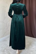 Zümrüt Göğüs Altı Taşlı Elbise - Görsel 3