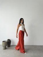 PALAZZO PANTOLON KUMAŞ KEMER DETAYLI - Kiremit - Görsel 2