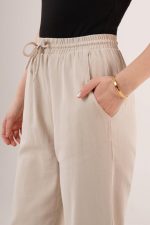 Cepli Belden Bağlamalı Paça Detaylı Krem Pantolon - Görsel 3