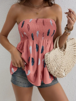 Kadın Yaprak Desenli Göğsü Gipeli Mosskrep Straplez Bluz - Görsel 3