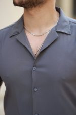 Erkek Apaj Yaka Kısa Kollu Gömlek - Görsel 3