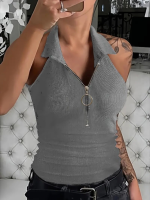 Kadın Kolsuz Polo Yaka önü Fermuarlı Kaşkorse Bluz - Görsel 3