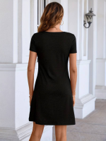 Kadın Kısa Kollu Yaka Detay Viskon Elbise - Görsel 3