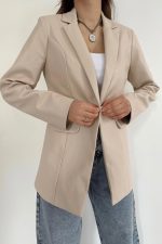 Bej Düğmeli Deri Ceket - Görsel 3