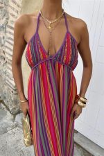 Askılı Pile Detaylı Renkli Maxi Elbise 2748 - Görsel 3