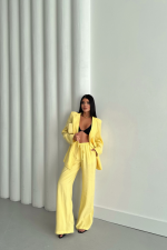 MODAL 4 DÜĞME ASTARSIZ CEKET - PANTOLON TAKIM - Sarı - Görsel 3