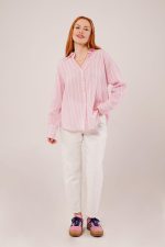 Kol Düğmeli Çizgili Pembe Gömlek - Görsel 3