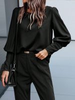 Kadın Uzun Kollu Yuvarlak Yakalı Düğmeli Ithal Krep Bluz - Görsel 2