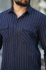 Erkek Pamuklu Çizgi Desenli Cep Detaylı Gömlek - Görsel 3