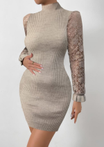 Kadın Uzun Kollu Kollar Tül Detay Triko Mini Boy Elbise - Görsel 2