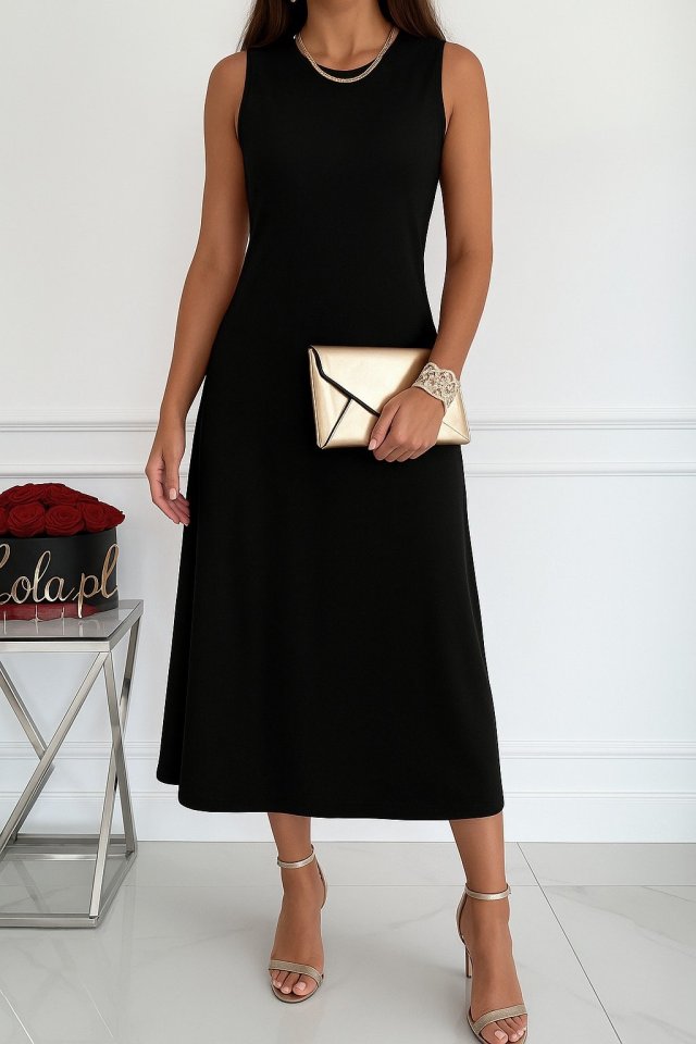 874e6dae68028b45e5e821a7fcb5707e Kadın Sıfır Kollu Bisiklet Yaka Midi Viskon Iki Iplik Elbise - Görsel 1