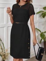 Kadın Kısa Kollu Bisiklet Yaka Dantel Detaylı Düğmeli Modal Elbise - Görsel 2