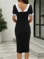 Kadın Kısa Kollu Kayık Yaka Arkadan Yakalı Ithal Krep Elbise - Görsel 3