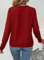 Kadın Uzun Kollu V Parlak Yaka Detaylı Viskon Bluz - Görsel 3