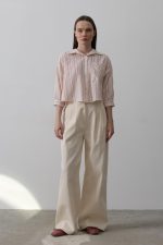 Çift Pileli Palazzo Pantolon - Natür - Görsel 2