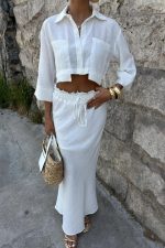 Crop Gömlekli Ve Eteği Büzgülü Tasarım Takım 10201 - Görsel 3