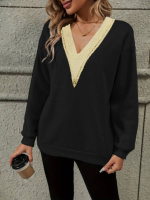 Kadın Uzun Kollu V Dantel Yaka şardonsuz üç Iplik Bluz - Görsel 3