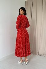 Kırmızı Puantiye Desenli Volanlı Elbise - Görsel 3