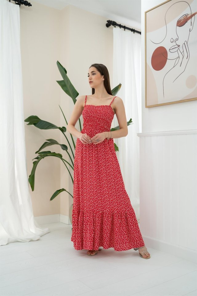 8b1bea2721f2379ab05b Kırmızı Eteği Fırfırlı Elbise - Görsel 1