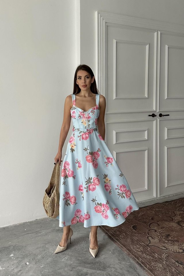 8b31f3df61e558d815c3 Bebe Mavi İnce Kemer Detaylı Elbise - Görsel 1