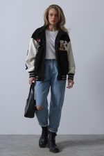 Kaşe Biker Ceket - Siyah - Görsel 2