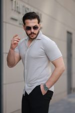 Erkek Kısa Kollu örme Kumaş Pamuklu Gömlek - Görsel 2