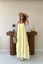 Sarı Askılı Müslin Elbise - Görsel 2