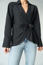 Kemerli Gömlek - Siyah - Görsel 2