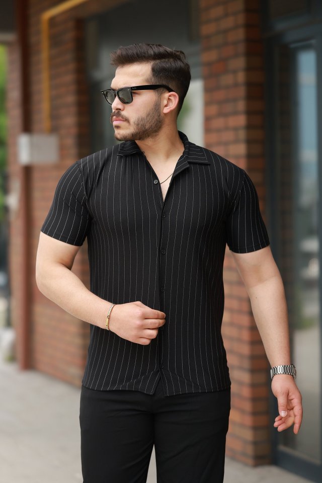 8be5085b77651a1634400d1bd602e7d7 Erkek Kısa Kollu çizgili Gömlek - Görsel 1