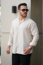 Erkek çizgili Keten Gömlek