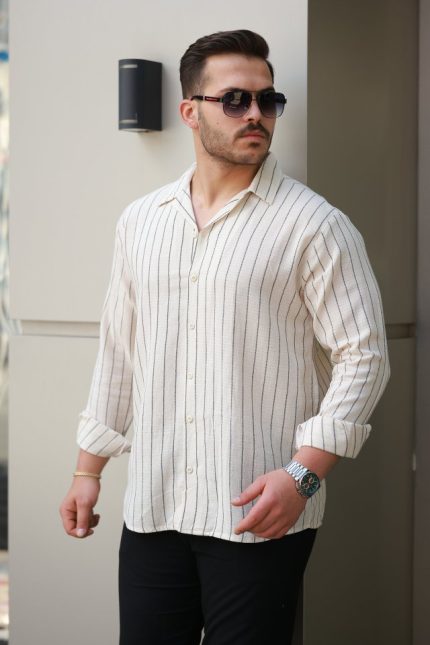 Erkek çizgili Keten Gömlek