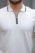 Erkek Fermuar Yakalı çizgi Detaylı Kısa Kollu Tişört - Görsel 3