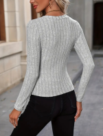 Kadın Uzun Kollu V Yaka şardonlu Kaşkorse Bluz - Görsel 3