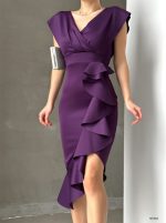 Scuba Kumaş Önü Fırfırlı Midi Boy Elbise - Görsel 2