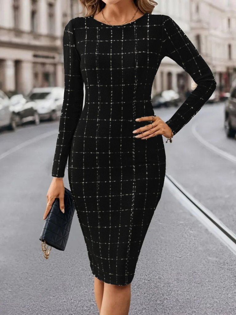 8e6d9e665d0bb6100be2 Kadın Uzun Kollu Yuvarlak Yaka Mini Dokuma Elbise - Görsel 1